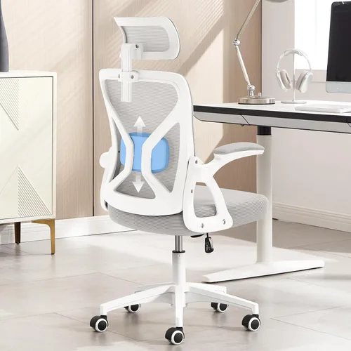 Vista 9 de Silla de oficina, silla de escritorio ergonómica con soporte lumbar ajustable, silla de computadora de malla de 400 libras, respaldo alto con Negro