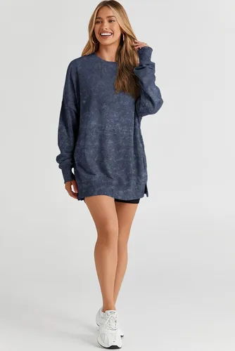 Vista 24 de SHEWIN Sudadera casual de manga larga con cuello redondo para mujer, ligera, holgada