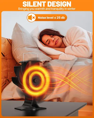Vista 2 de Signstek Ventilador de estufa de leña, ventilador de calentador de calor con gancho para calentador de gas propano para interiores y exteriores