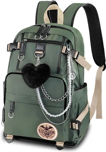 Vista 10 de Mochila para mujeres, adolescentes, niños y niñas, resistente al agua, casual, para laptop con puerto de carga USB, bonita bolsa para viajes