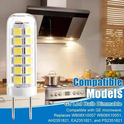 Vista 6 de Paquete de 2 bombillas LED G8 para microondas GE, 3 W, 120 V, 330 lúmenes, luz diurna 6000 K, reemplazo halógeno regulable de 25 W, compatible