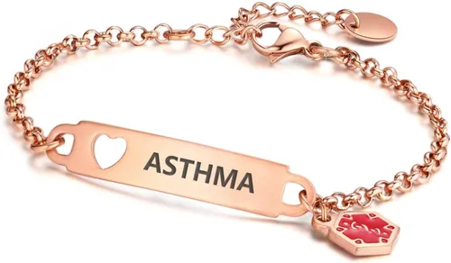 Vista 32 de Divoti Pulsera de identificación médica con grabado previo – Cadena simple Rolo de acero inoxidable plateado, resistente al agua con símbolo