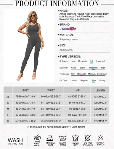 Vista 6 de Amilia - Body de una pieza para mujer, cuello redondo, sin mangas, bodycon