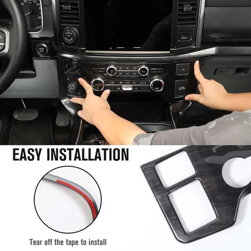 Vista 6 de Jimen Compatible con Ford F150 2021-2023, cubierta del panel de control de aire acondicionado de consola central (grano de madera negra)