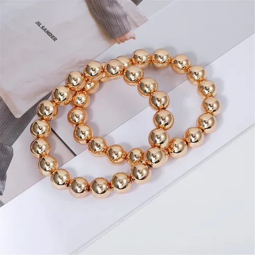 Vista 6 de YBMYCM - Brazalete de cuentas chapadas en oro de 14 quilates, delicado y apilable, para mujeres y niñas