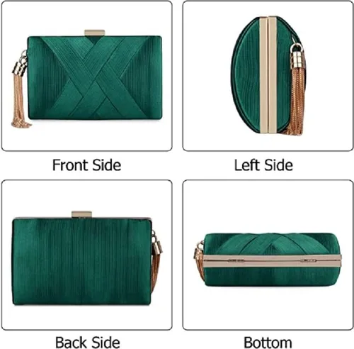Vista 3 de Elegante bolso de mano de seda con colgante de borla para mujer, para novia, boda, graduación, fiesta de noche