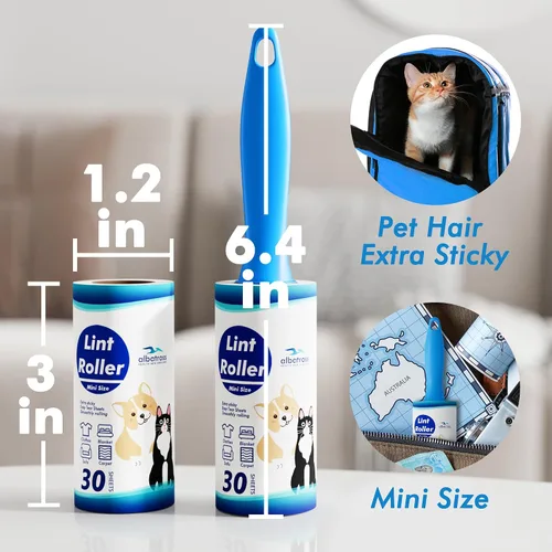 Vista 2 de Mini rodillos de pelusa extra pegajosos para viajes, 150 hojas de tamaño pequeño portátiles para eliminación de pelusa para mascotas y recogida
