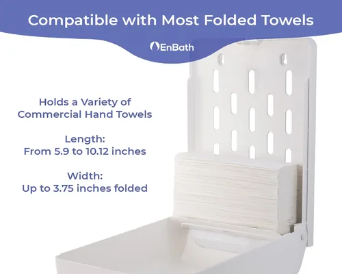 Vista 3 de Dispensador de Toallas de Papel Comercial para Montaje en Pared, Sostiene 500 Toallas de Mano Multipliegue, Tripliegue, Z Pliegue, C Pliegue