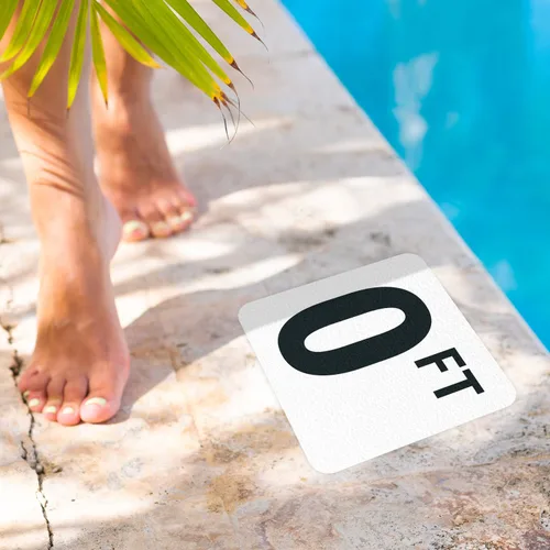 Vista 4 de Marcador adhesivo de vinilo de profundidad de piscina de 0 pies/cero pies, Marcador de piscina antideslizante de 6 x 6 pulgadas, fabricado