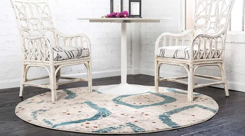 Vista 2 de Unique Loom Estrella Collection - Alfombra redonda abstracta moderna color crema (8' 0 x 8' 0)
