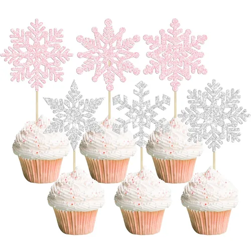 Vista 26 de Gyufise 24 adornos de copos de nieve Oh Baby para cupcakes con purpurina azul, decoración de pastel de baby shower congelado para baby shower