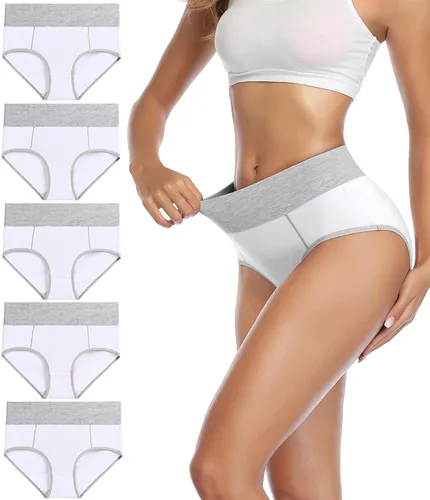 Vista 13 de wirarpa Women's Cotton Underwear High Waist Stretch Briefs Soft Underpants Ladies Full Coverage Panties 5 Pack Beige