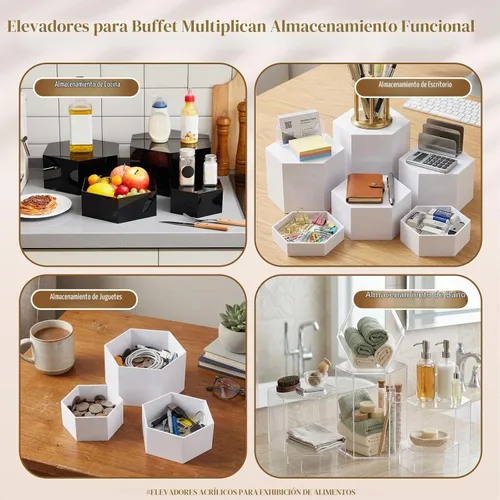 Vista 5 de Leinuosen Juego de 7 Elevadores Grandes para Buffet de 6" a 12" Caja de Exhibición de Acrílico Elevador de Mesa de Postres para Catering Soporte
