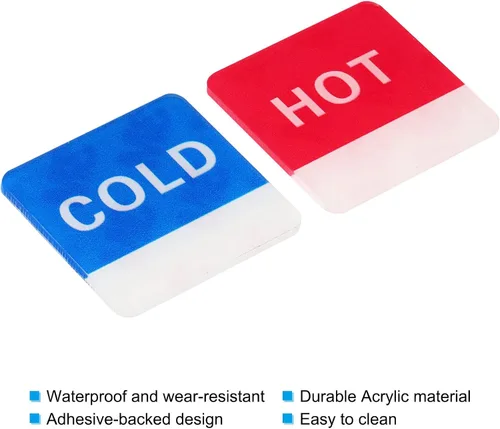Vista 4 de PATIKIL Etiqueta autoadhesiva para agua caliente/fría, paquete de 3 pares/6 calcomanías cuadradas acrílicas para fregaderos de grifos, rojo/azul
