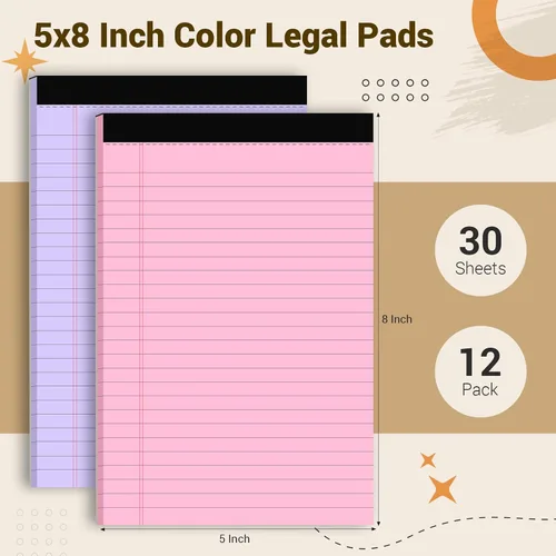 Vista 2 de 12 paquetes de blocs de notas de 5" x 8", blocs de notas de tamaño legal con renglones anchos, blocs de notas de escritura de color rosa y morado