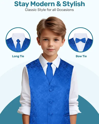 Vista 2 de S.H. Churchill & Co. Conjunto formal de chaleco y corbata de cachemira de 4 piezas para niños