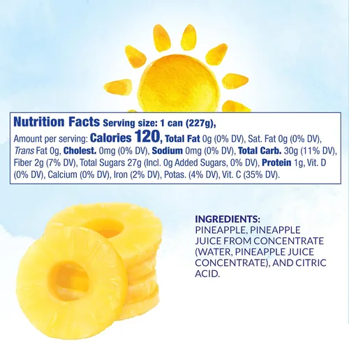 Vista 4 de Dole Canned Fruit, Pineapple Slices in 100% Pineapple Juice, Gluten Free, Pantry Staples, 8 Oz, Packaging May Vary