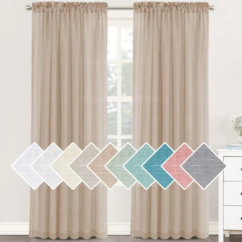 Vista 15 de H.VERSAILTEX - Cortinas de mezcla de lino natural semitransparentes, con bolsillo para cortinero, filtrado de luz, 2 paneles, para sala de estar Gris