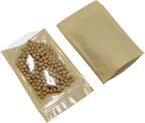 Vista 3 de PABCK 50 Piezas Bolsas de Papel Kraft Marrón con Frente Transparente de Pie Herméticas 3.9x5.9 pulgadas para Almacenamiento de Alimentos