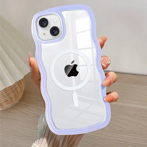 Vista 57 de QLTYPRI Funda magnética para iPhone 11 compatible con Magsafe, bonita funda transparente con marco de onda rizada para niñas y mujeres, parachoques