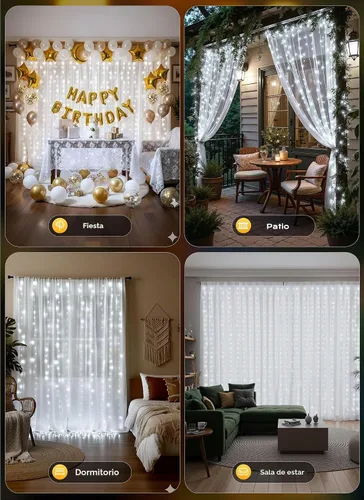 Vista 7 de Brightown - Cadena de luces para cortina, luces de hadas colgantes con control remoto, 8 modos, luces de ventana impermeables para telón de fondo