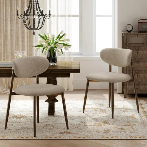 Vista 11 de MALOL Juego de 2 sillas de comedor tapizadas con respaldo curvo, color Beige