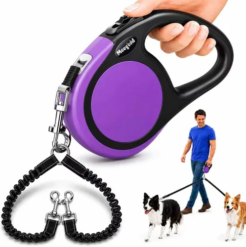 Vista 10 de Correa doble retráctil para perros de hasta 115 libras – 18.6 pies de correa de acoplamiento para perros pequeños y medianos – un sistema de Gris