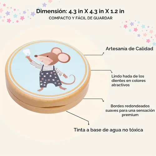Vista 4 de Caja de recuerdo de dientes de bebé – Soporte de madera de haya y cápsula de memoria para primer diente, rizo y cordón umbilical – Registro de Azul
