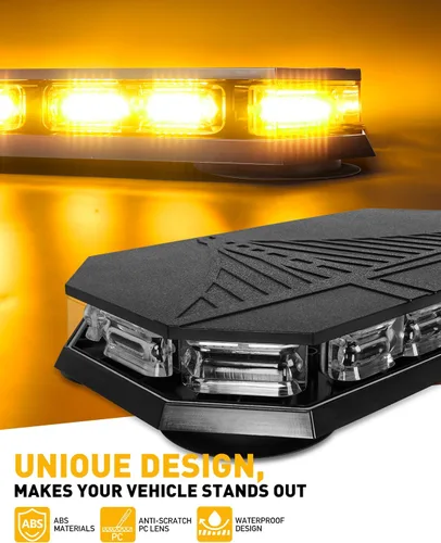 Vista 2 de HLauto Barra de luces estroboscópicas de emergencia 406D en la azotea, 102 LED ámbar mini faro de seguridad intermitente barra de luces de tráfico