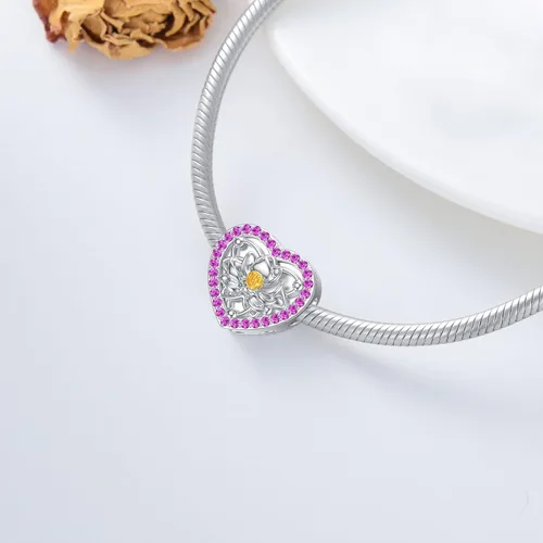 Vista 4 de MBSUUH Abalorios personalizados con diseño de flor de nacimiento, pulsera de serpiente, collar de plata de ley 925, con forma de corazón, imagen