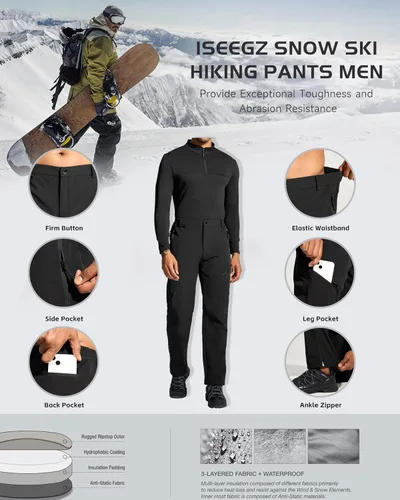 Vista 6 de ISEEGZ Pantalones de senderismo para hombre, para nieve, esquí, senderismo, invierno, forro polar, impermeable, aislante, cremallera, pierna inferior