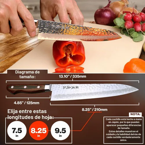 Vista 3 de Yoshihiro VG10 Cuchillo de chef japonés Gyuto de Damasco martillado de 16 capas (7'' (180mm))