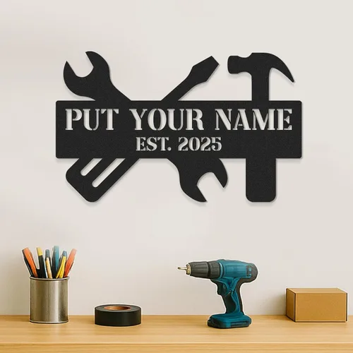Vista 13 de Letreros de garaje personalizados para hombres, letrero de garaje para papá, letrero personalizado de metal para exteriores, decoración de cueva