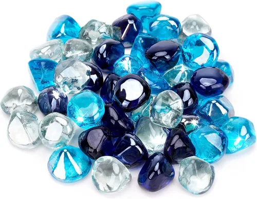 Vista 10 de Stanbroil Diamantes de vidrio de fuego mezclados de 10 libras, vidrio de fuego de 1/2 pulgada mezclado con azul caribeño, hielo de cristal, brillo