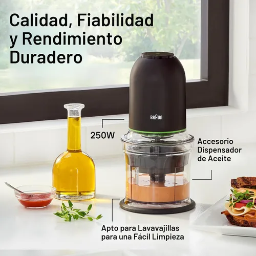 Vista 5 de Braun CH3012BK EasyPrep™ Mini procesador de alimentos, 4 tazas, negro Marca #1 de batidora de mano, picar, picar, hacer puré, triturar, control