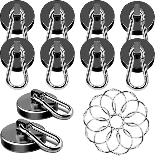 Vista 10 de MIKEDE Paquete de 6 ganchos magnéticos fuertes, ganchos magnéticos de neodimio de 70 libras de fuerza de tracción con mosquetón giratorio para Negro