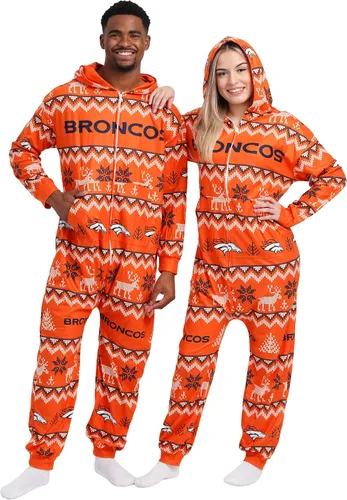 Vista 59 de FOCO Unisex NFL Team Logo Pajamas One Piece Onesie Patrón feo navideño