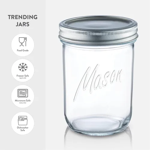 Vista 5 de Paksh Novelty Mason Jars - Contenedor de almacenamiento de alimentos - Paquete de 6 - Recipiente hermético para encurtido, enlatado, velas