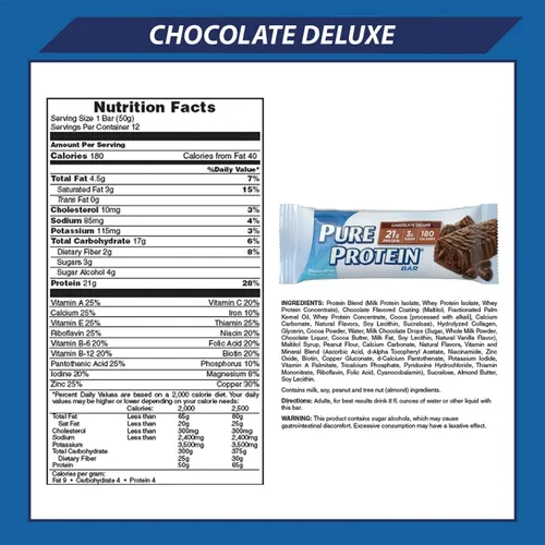 Vista 3 de Barras de proteína pura, chispas de chocolate masticable, chocolate de lujo, mantequilla de maní y chocolate, caja de 6-3 cajas, 1 caja de cada sabor