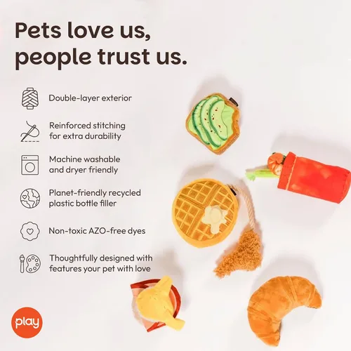 Vista 3 de P.L.A.Y. Bonitos juguetes de felpa para perros, con temática de comida chirriante, duradero, con temática de comida chirriante, para masticar, ideal