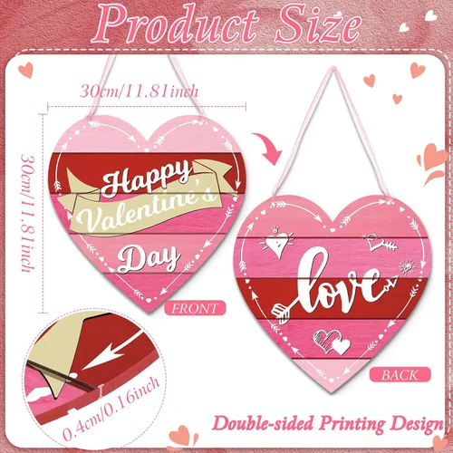 Vista 2 de Jetec Letrero de puerta para el día de San Valentín de doble cara con corazón de feliz día de San Valentín, búfalo a cuadros rústicos de casa