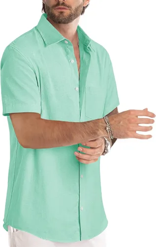 Vista 217 de JMIERR Camisas de vestir a rayas con botones y manga corta para hombre