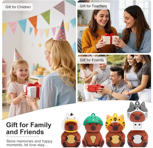 Vista 6 de Memoria USB Stick 4pcs 16GB Cute Flash Drive Capybara Animal Memory Stick Novedad Flash Drive Pendrive Thumb Drive Regalo para estudiantes y niños