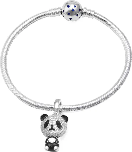 Vista 3 de Abalorio de plata de ley 925 con forma de corazón y diseño de panda