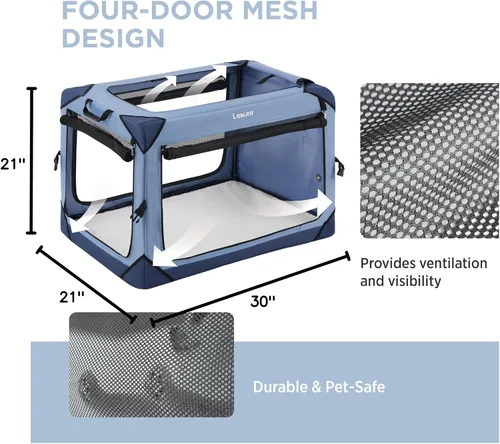 Vista 7 de Lesure Jaula Plegable para Perros - Perrera de Viaje Portátil para Perros Medianos, Jaula para Mascotas de 4 Puertas con Ventanas de Malla