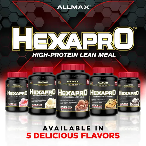 Vista 6 de ALLMAX HEXAPRO, Chocolate - 2 lb - 25 gramos de proteína por porción - 8 horas de liberación sostenida - cero azúcar - 21 porciones