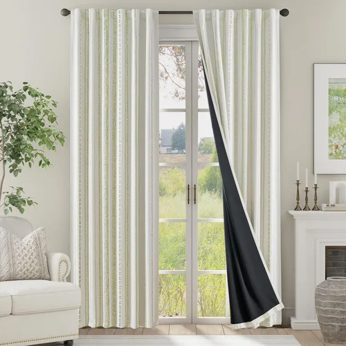 Vista 26 de jinchan - Cortinas bohemias 100% blackout de 54 pulgadas de largo para dormitorio, estampado geométrico negro sobre beige, con ojales
