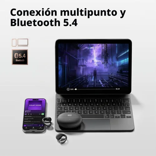 Vista 8 de QCY Crossky C30 Auriculares de oído abierto inalámbricos Bluetooth, auriculares de clip con 4 micrófonos ENC de cancelación de ruido, ajuste Negro