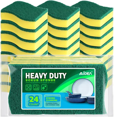Vista 11 de AIDEA Esponjas de cocina, paquete de 24 esponjas de platos resistentes, esponja de limpieza para el hogar y la cocina, suministros de limpieza sin