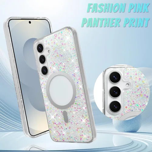 Vista 708 de Bonoma - Funda compatible con Samsung Galaxy S21 Plus, diseño de corazón con purpurina, color rosa Support for MagSafe, Plating Magnetic Case TPU